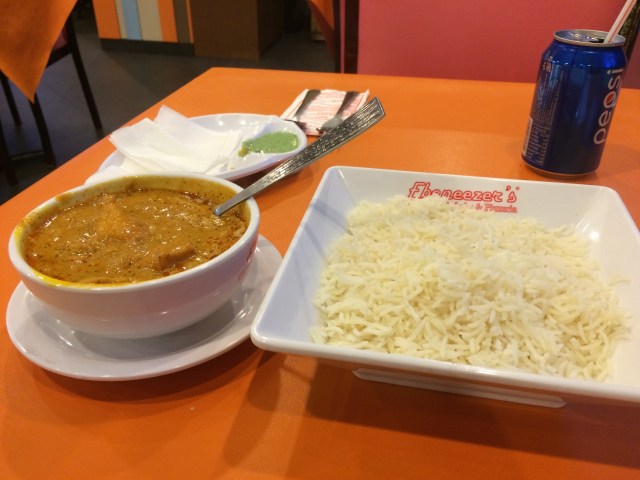 Fish korma and jasmine rice, there were lots of Indian restaurants