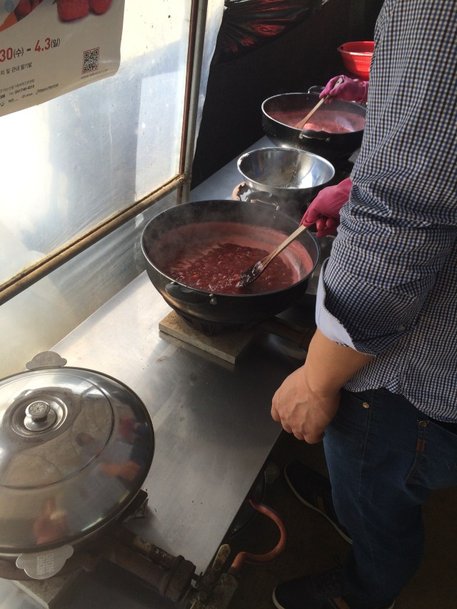 Some of the farmers were making strawberry jam