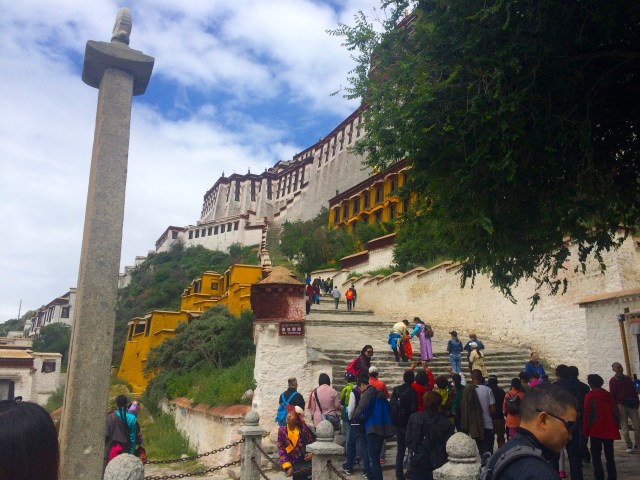 trekking up the stairs