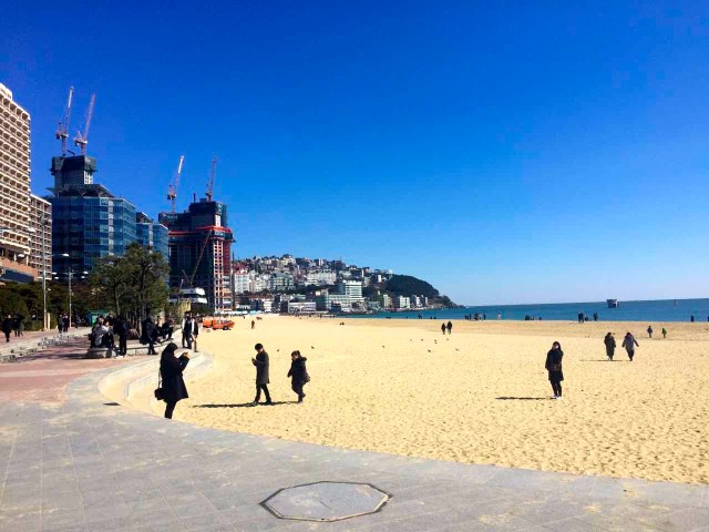 Haeundae beach during the winter-everyone is wearing coats